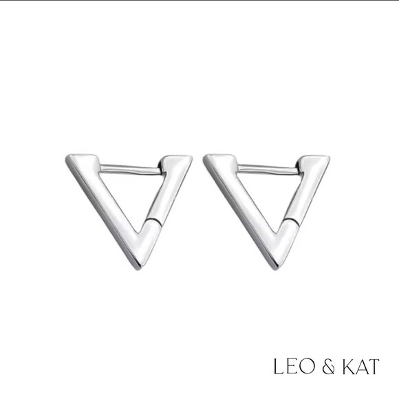 Small Silver Triangle Huggie Earrings. 925 Sterling Silver. #1050 - Picture 4 of 6